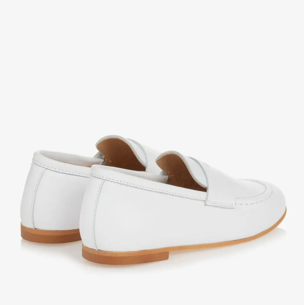 Boys White Leather Monogram Loafers