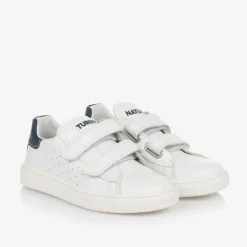 Boys White Leather Velcro Trainers