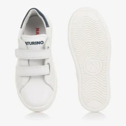 Boys White Leather Velcro Trainers