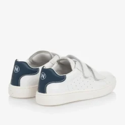 Boys White Leather Velcro Trainers
