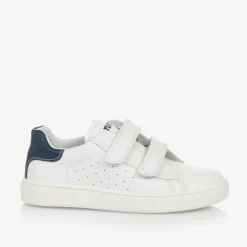 Boys White Leather Velcro Trainers