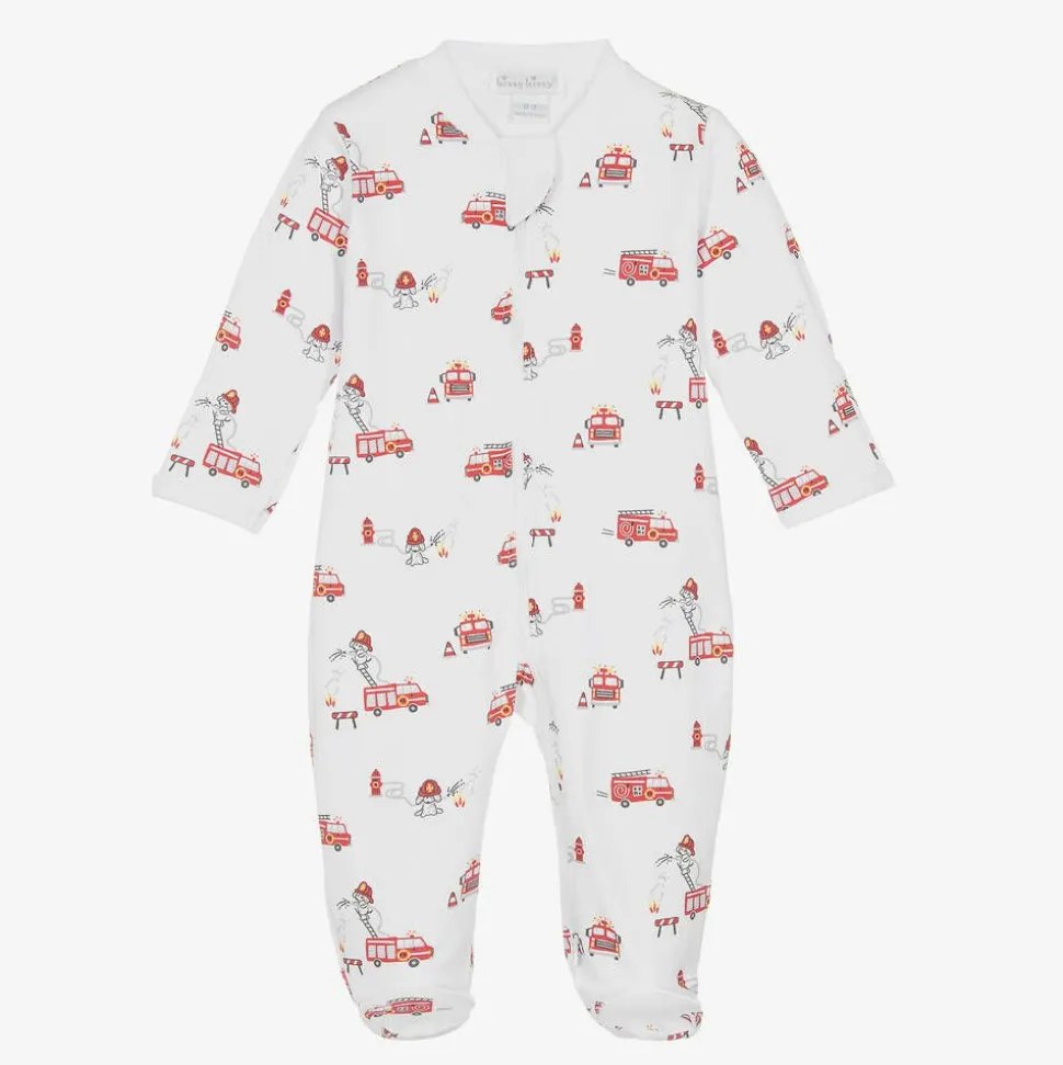 Boys White Pima Cotton Firetruck Fun Babygrow