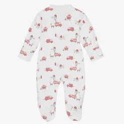 Boys White Pima Cotton Firetruck Fun Babygrow