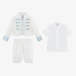 Boys White Viscose Military Shorts Suit