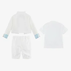 Boys White Viscose Military Shorts Suit