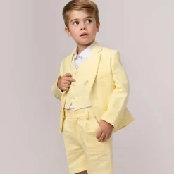 Boys Yellow Linen & Cotton Shorts Suit