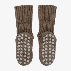 Brown Cotton Baby Slipper Socks