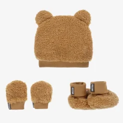 Brown Fleece Hat & Booties Set