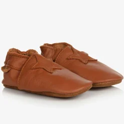 Brown Leather Star Slippers