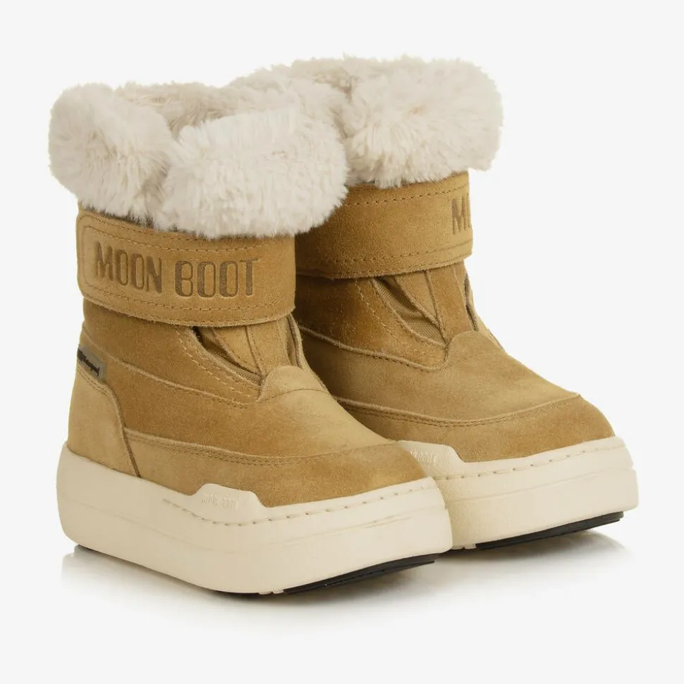 Brown Suede Leather Velcro Boots