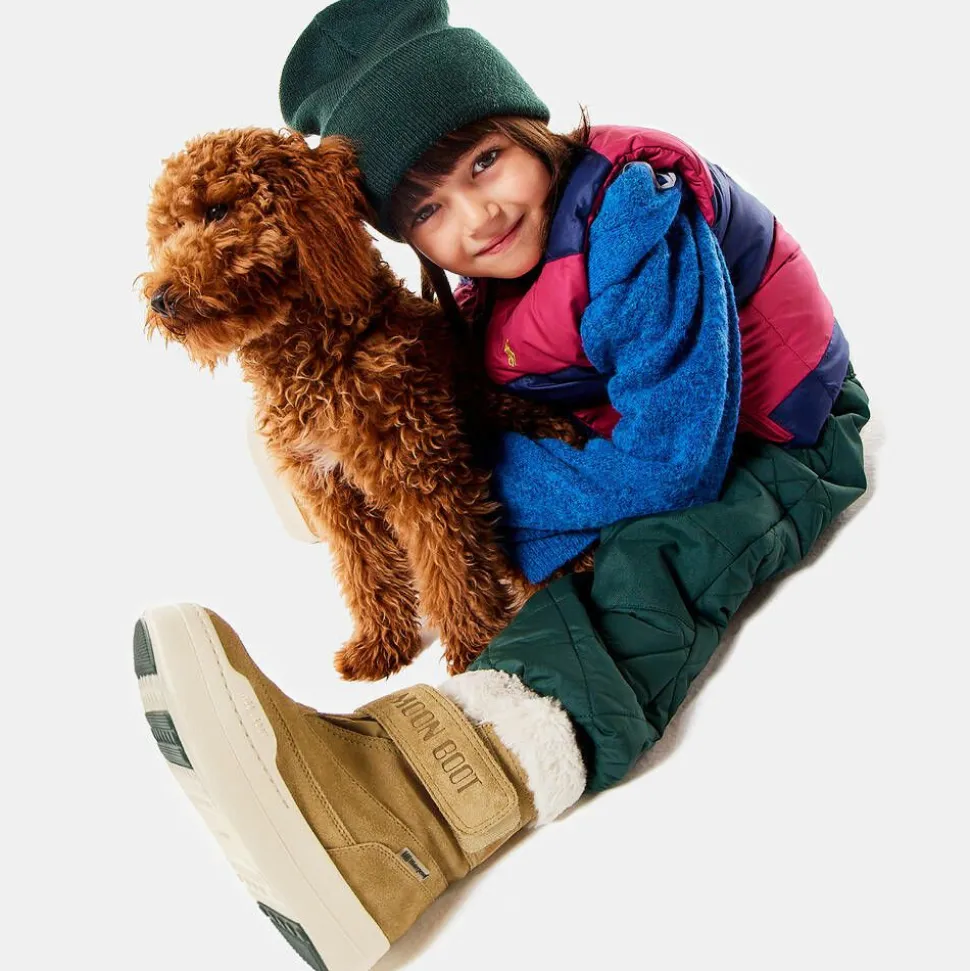 Brown Suede Leather Velcro Boots