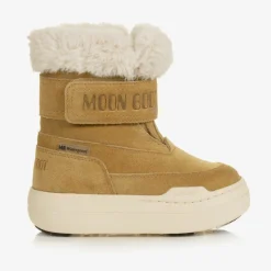 Brown Suede Leather Velcro Boots