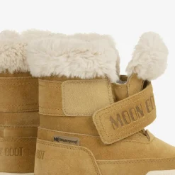 Brown Suede Leather Velcro Boots