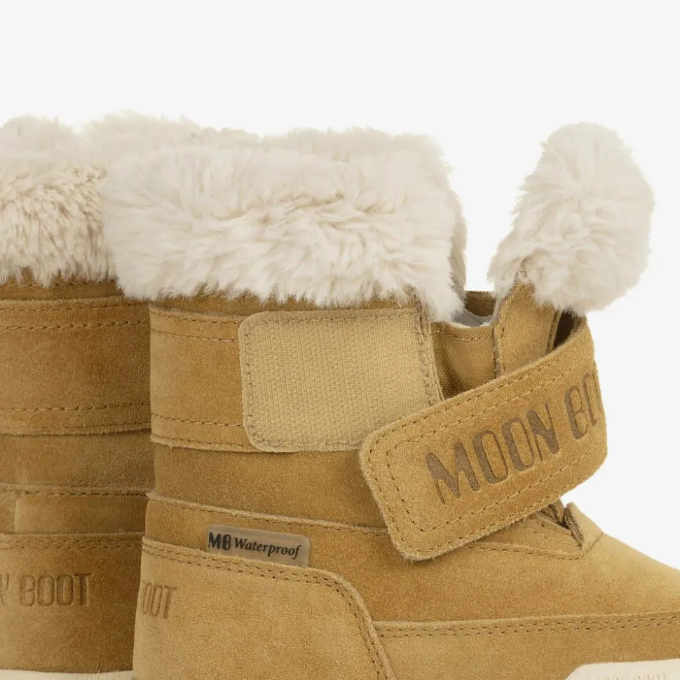 Brown Suede Leather Velcro Boots