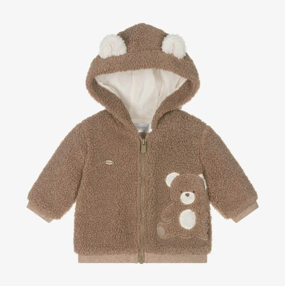 Brown Teddy Fleece Zip-Up Baby Top