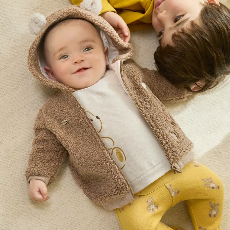 Brown Teddy Fleece Zip-Up Baby Top