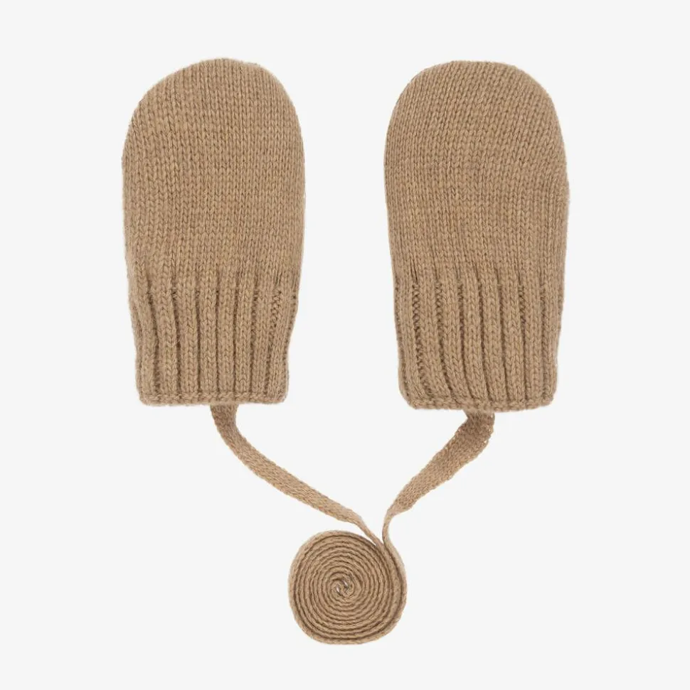 Brown Wool & Cashmere Baby Mittens