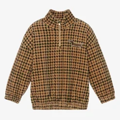 Dark Beige Houndstooth Velour Sweatshirt