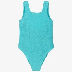 Girls Aqua Blue Crinkle Swimsuit