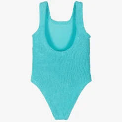 Girls Aqua Blue Crinkle Swimsuit