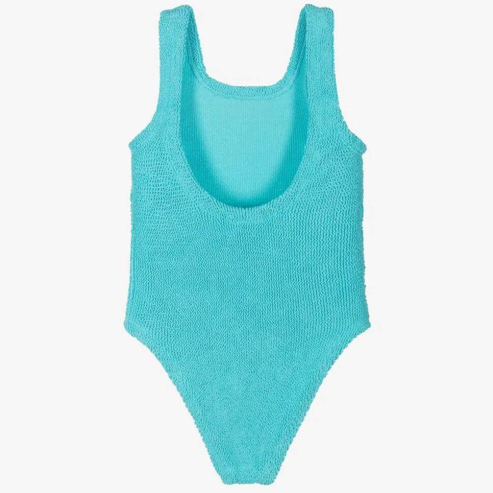 Girls Aqua Blue Crinkle Swimsuit