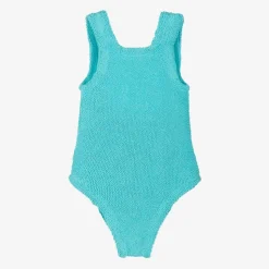 Girls Aqua Blue Crinkle Swimsuit