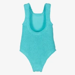 Girls Aqua Blue Crinkle Swimsuit