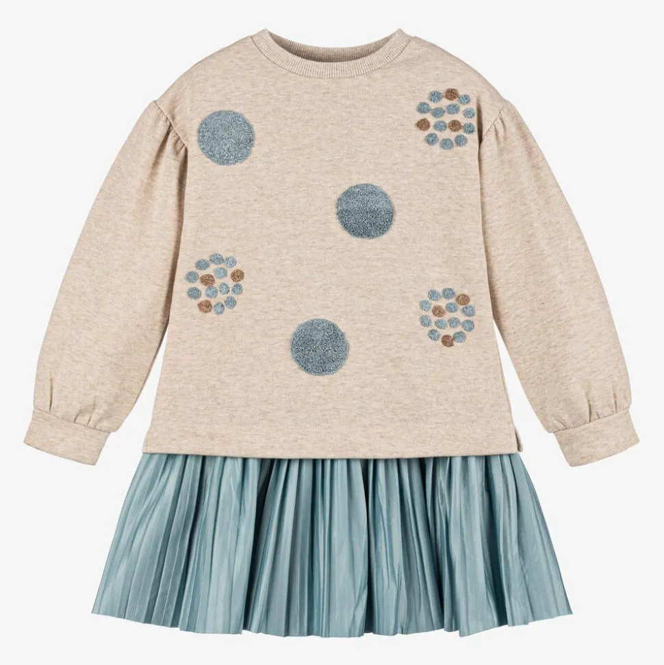 Girls Beige & Blue Dress Set