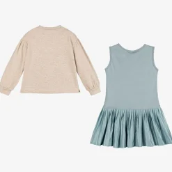 Girls Beige & Blue Dress Set