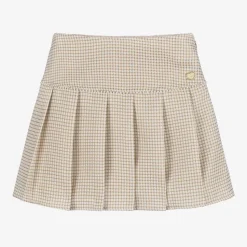 Girls Beige & Glittery Gold Pleated Skirt
