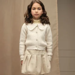 Girls Beige & Glittery Gold Pleated Skirt