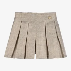 Girls Beige & Gold Pleated Shorts