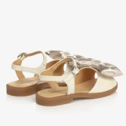 Girls Beige & Gold Satin Bow Sandals
