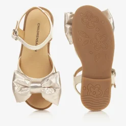 Girls Beige & Gold Satin Bow Sandals