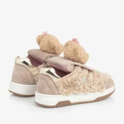 Girls Beige & Pink Teddy Bear Trainers
