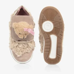 Girls Beige & Pink Teddy Bear Trainers