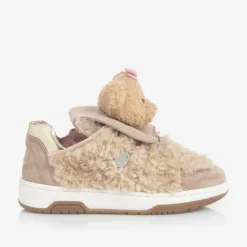 Girls Beige & Pink Teddy Bear Trainers