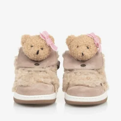 Girls Beige & Pink Teddy Bear Trainers