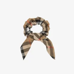 Girls Beige Check Hair Scrunchie (10cm)