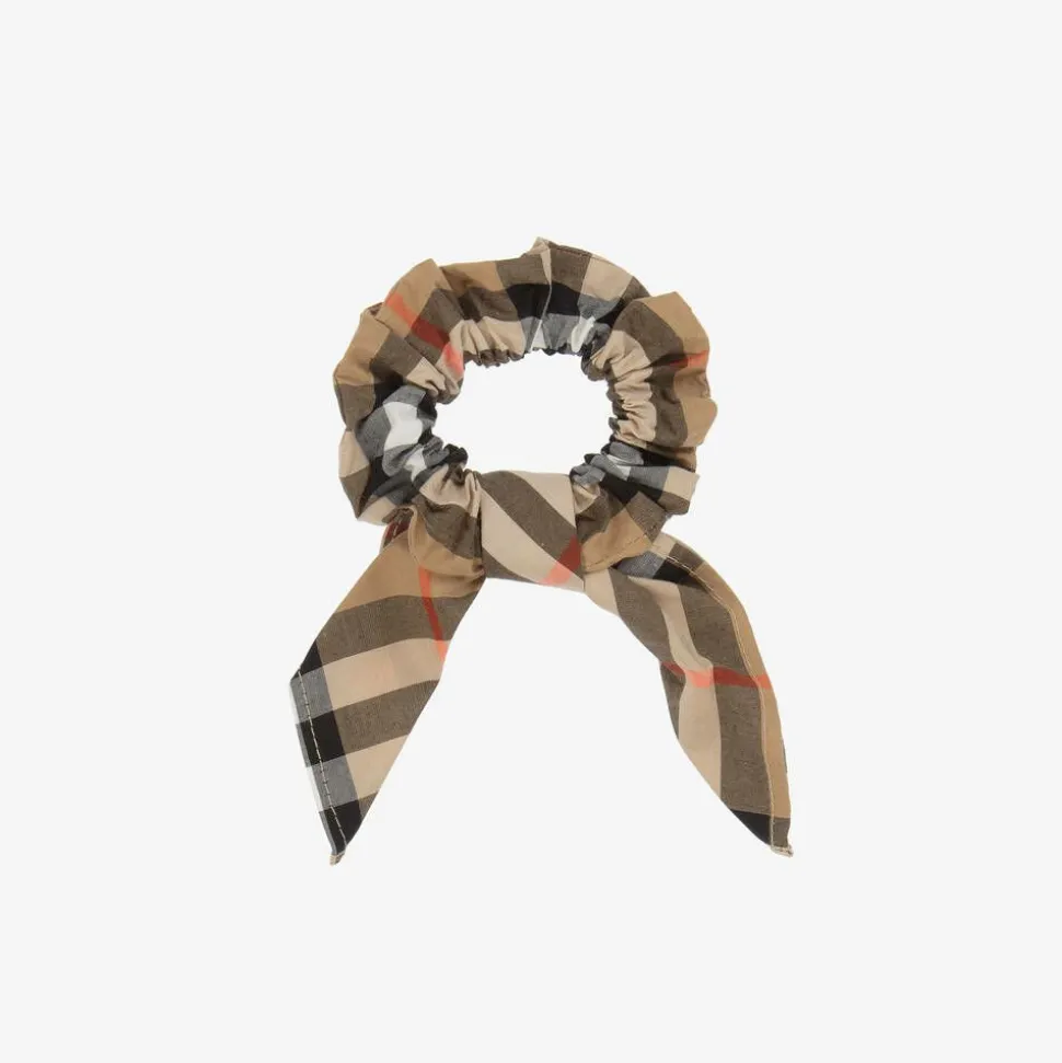 Girls Beige Check Hair Scrunchie (10cm)