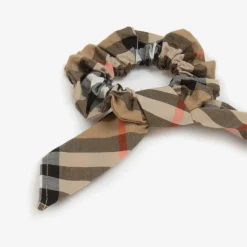 Girls Beige Check Hair Scrunchie (10cm)