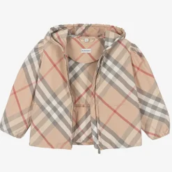 Girls Beige Check Hooded Jackets