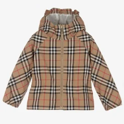 Girls Beige Checked Jacket