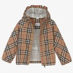 Girls Beige Checked Jacket