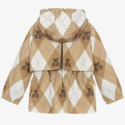 Girls Beige Cotton Argyle Hooded Jacket