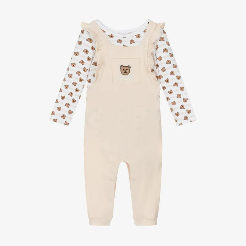Girls Beige Cotton Babysuit Gift Set