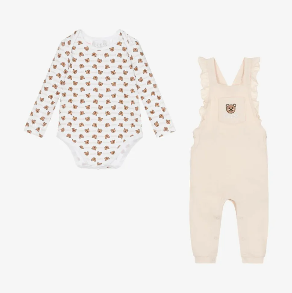 Girls Beige Cotton Babysuit Gift Set
