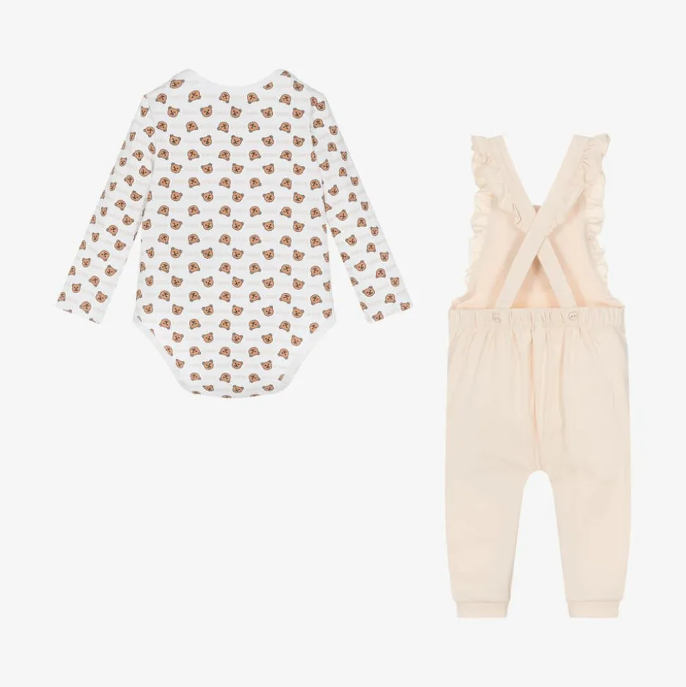 Girls Beige Cotton Babysuit Gift Set