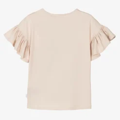 Girls Beige Cotton Floral Dove T-Shirt