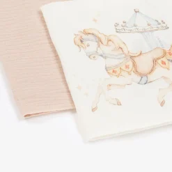 Girls Beige Cotton Horse Muslins (2 Pack)